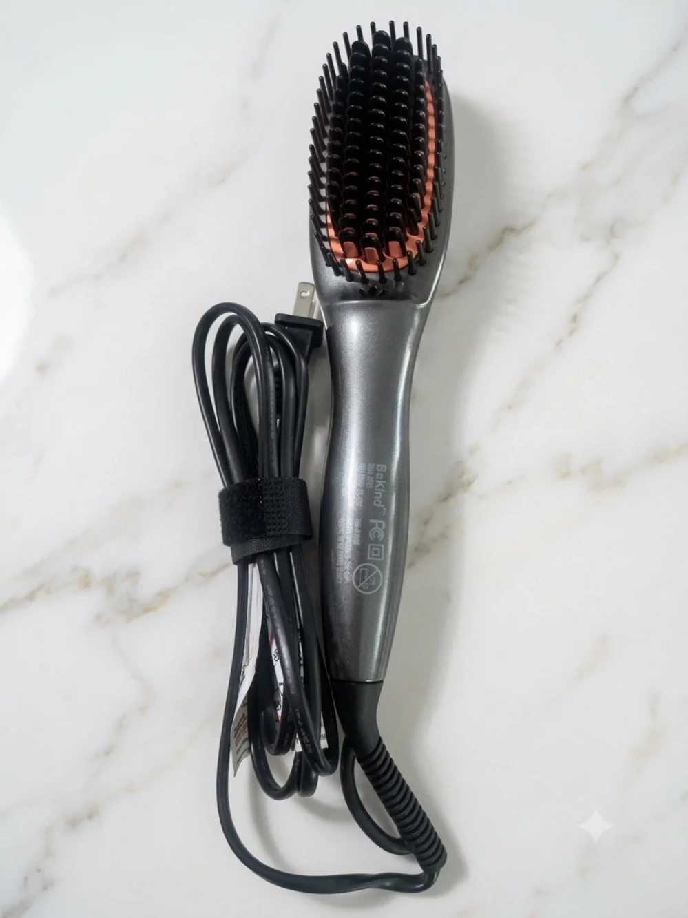 Sleek Black Hair Straightening Brush with Rose Gold Trim - Women Hair Styling